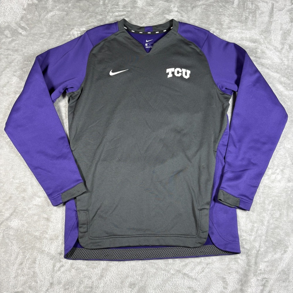 TCU Horned Frogs Sweatshirt Men Small Gray Nike Dri Fit  Long Sleeve Big 12 Conf